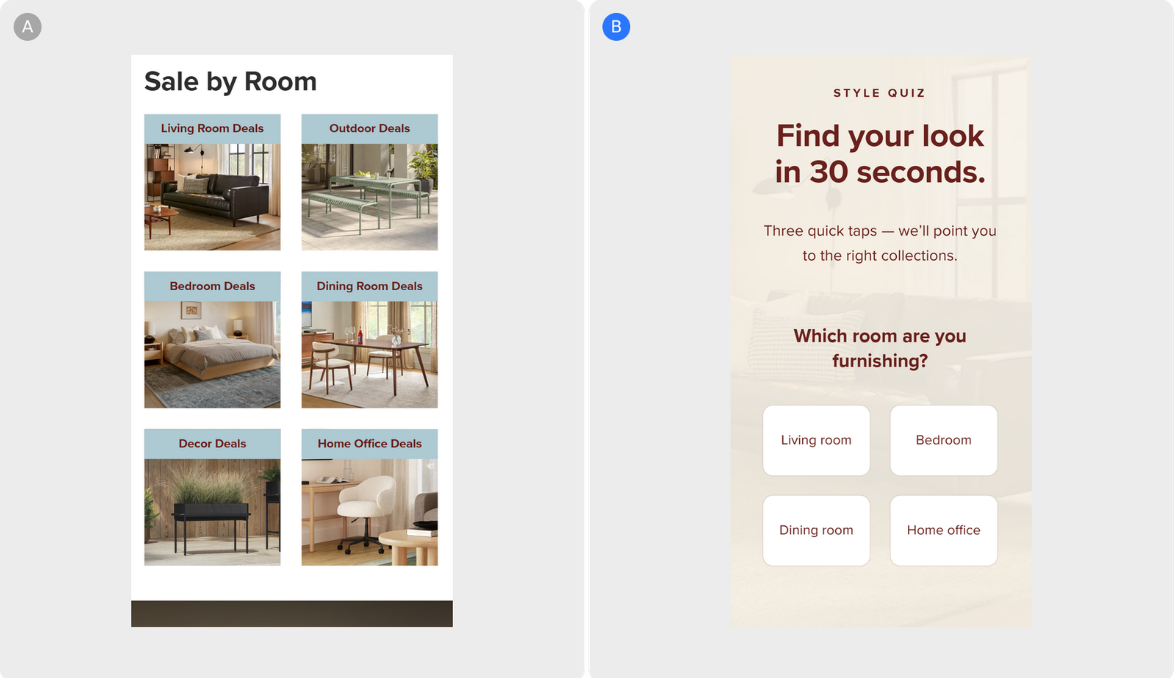 Three-Tap Style Quiz and Design-Plan Head Start for Undecided Homepage Visitors