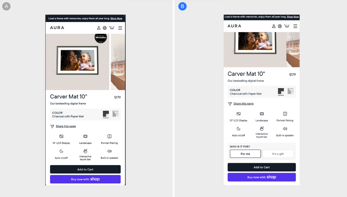 Adding a 'Who Is It For?' Choice to Aura's Product Page — Speaking to the Gift-Giver, Not Just the Owner