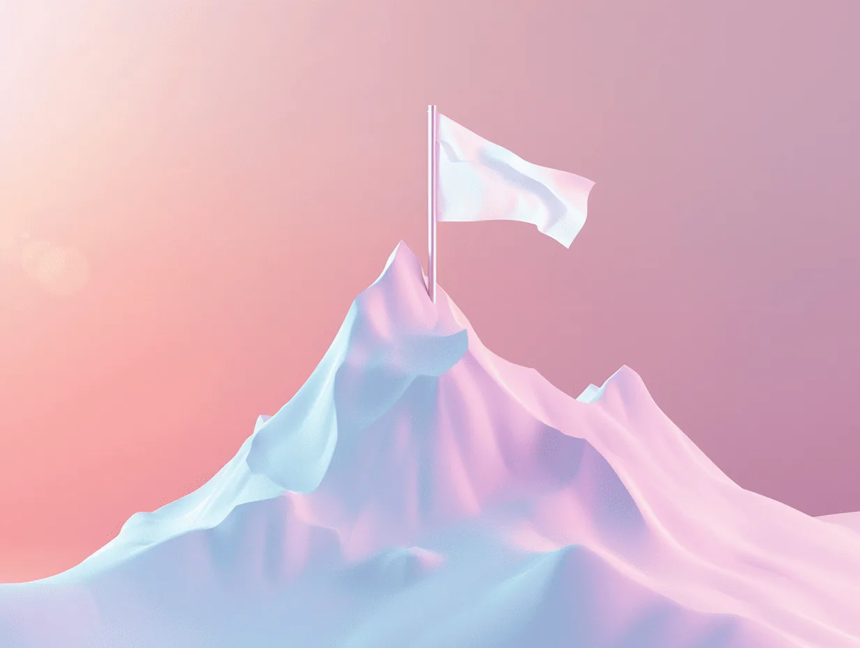 Flag planted atop a stylized mountain, illustrating achievement of goals through effective marketing strategy.