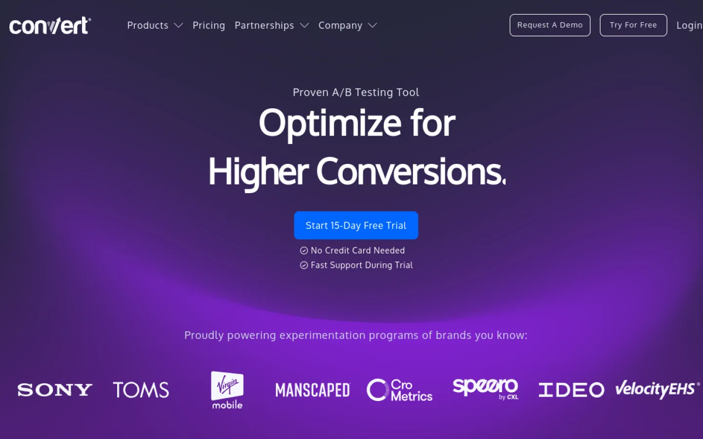 Convert Experiences homepage screenshot