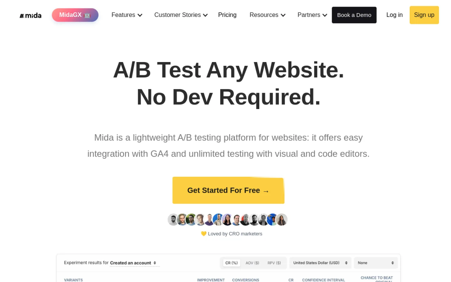 Mida homepage screenshot