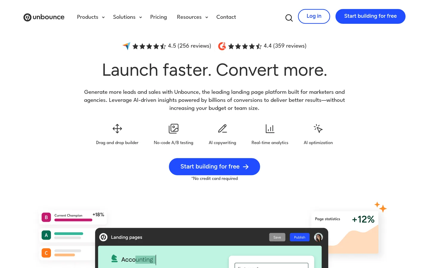 Unbounce homepage screenshot