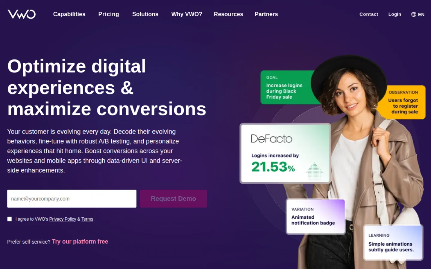 VWO homepage screenshot