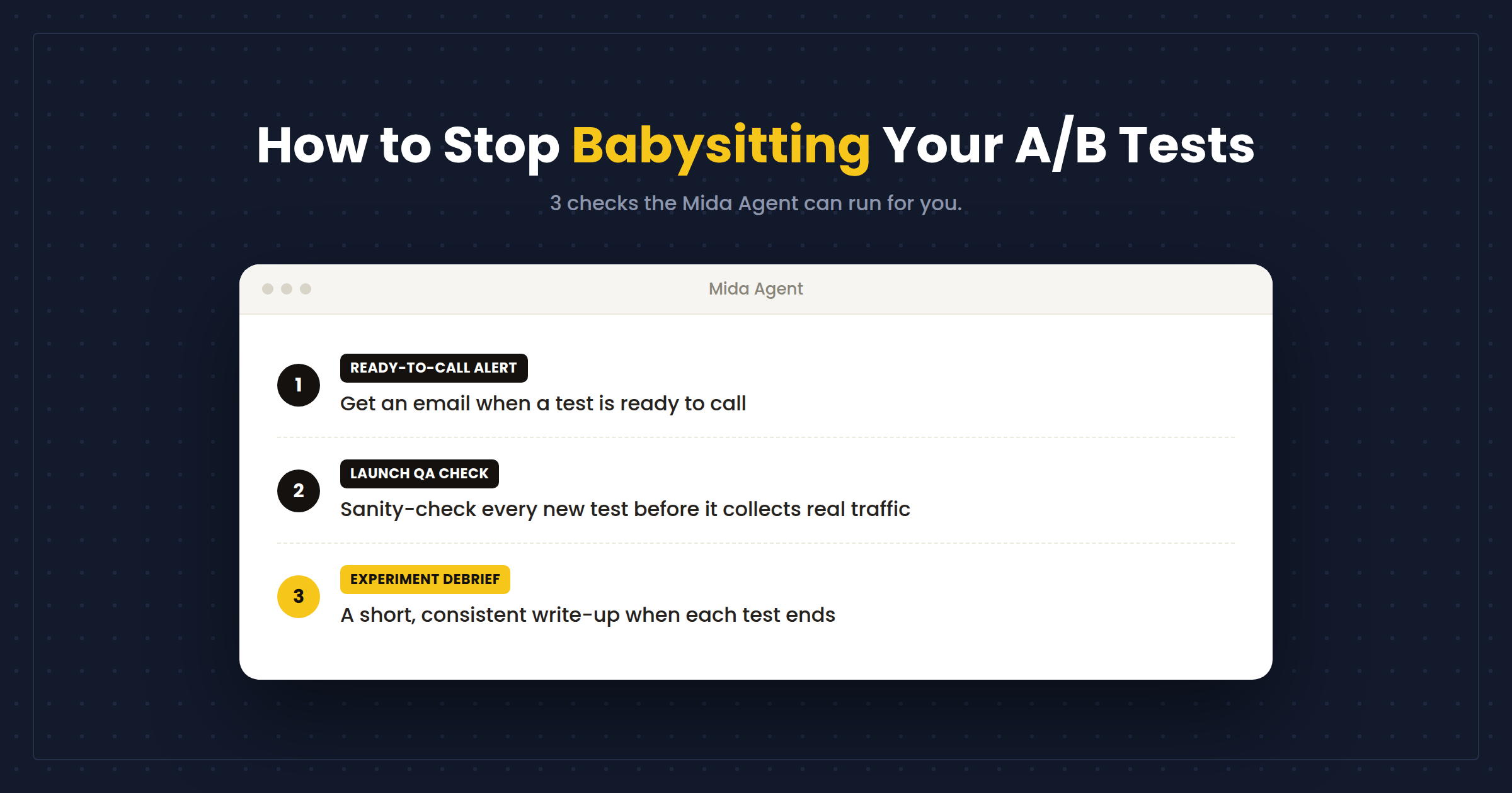 How to Stop Babysitting Your A/B Tests: 3 Checks the Mida Agent Can Run for You