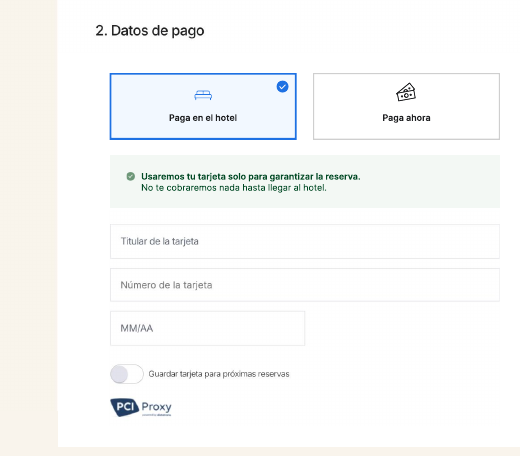 Catalonia Hotels checkout with visual payment option cards