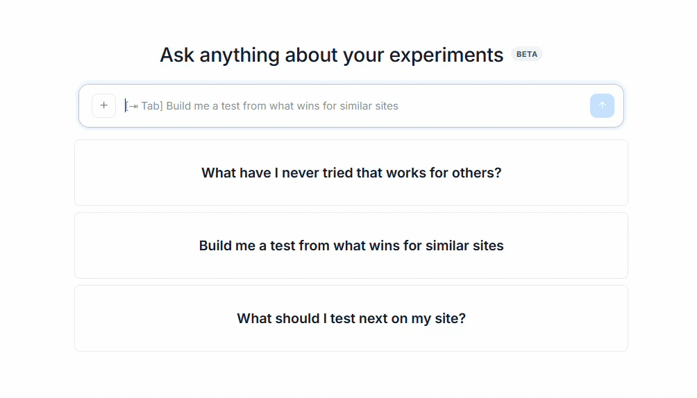 The Mida Agent chat inside the Mida app, with the prompt 'What should I test next on my site?' and suggested questions