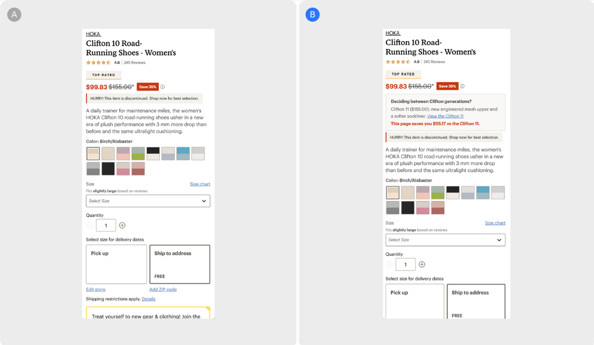 Cross-Generation Comparison Strip and Live Price Gap for One-Screen Purchase Decisions