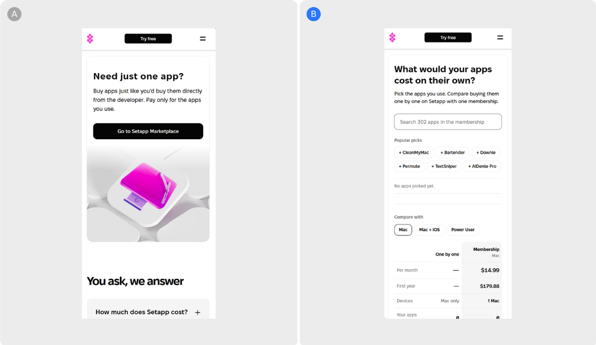 Adding a Stack Builder to Setapp's Pricing Page — Turning 'It Depends' Into a Number