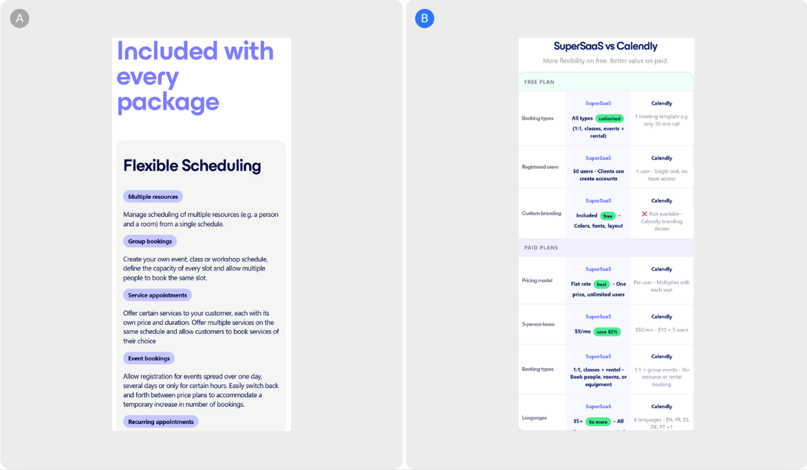 Adding a Comparison Table to SuperSaaS's Pricing Page — Turning Feature Depth into a Reason to Sign Up